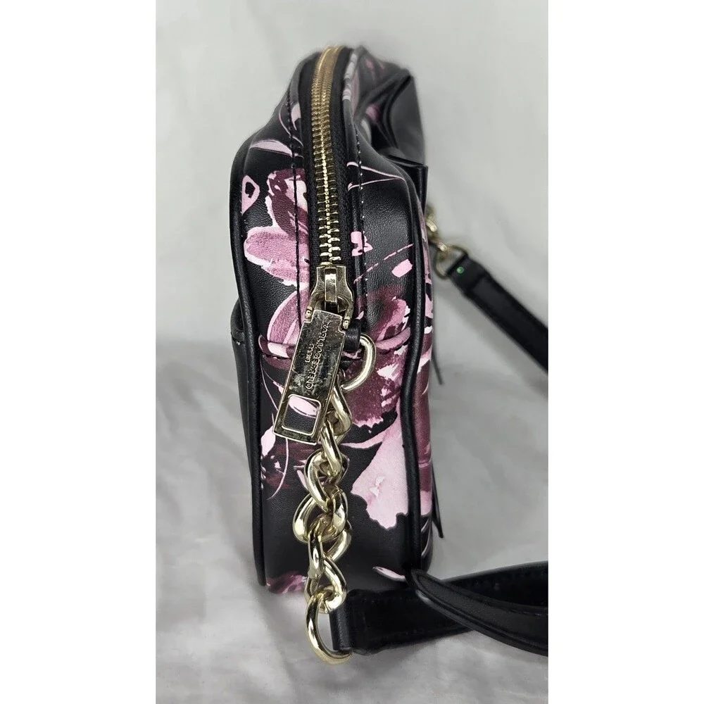KARL LAGERFELD Black Floral Berry Bow Accent Crossbody Shoulder Bag Purse